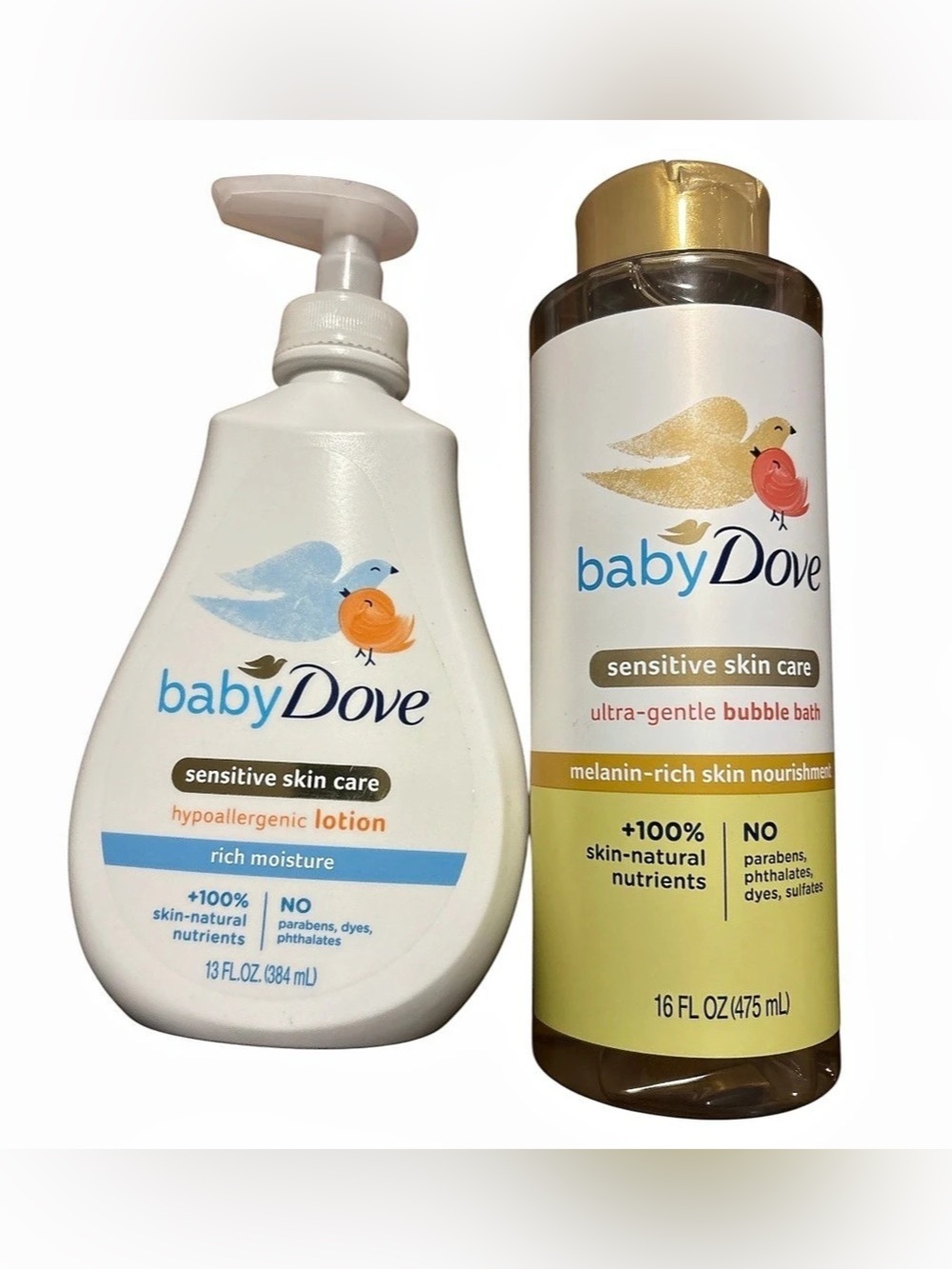 Baby Dove Rich Moisture Lotion and Melanin-Rich Skin Nourishment Bubble Bath Set